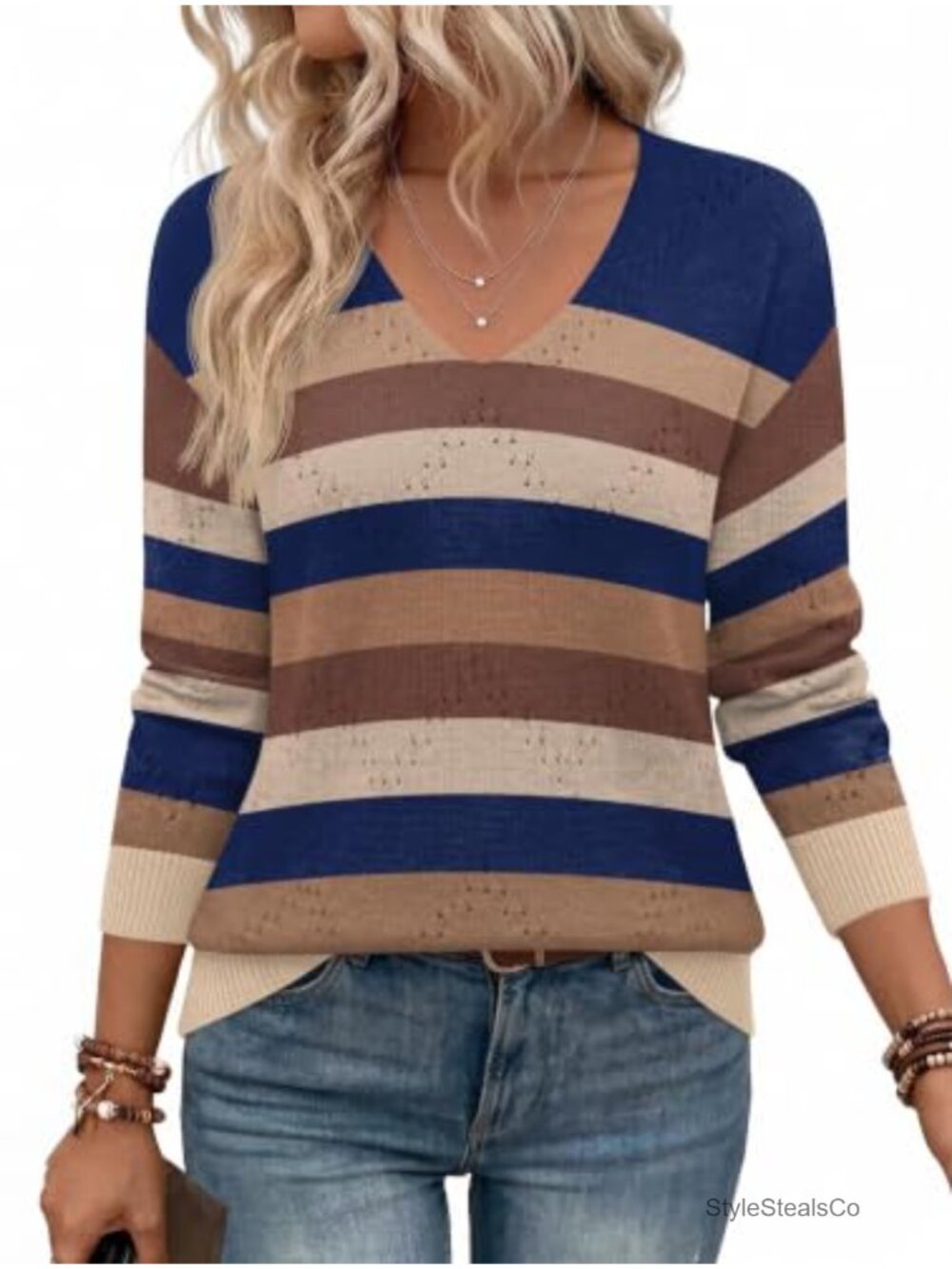 Zeagoo Womens Lightweight V Neck Off Shoulder Crochet Pullover Sweater